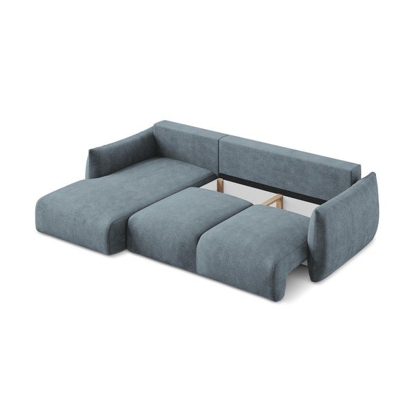 Colțar albastru extensibil cu tapițerie din chenille (cu colț pe partea stângă/cu șezlong) Leila – Makamii-image-4