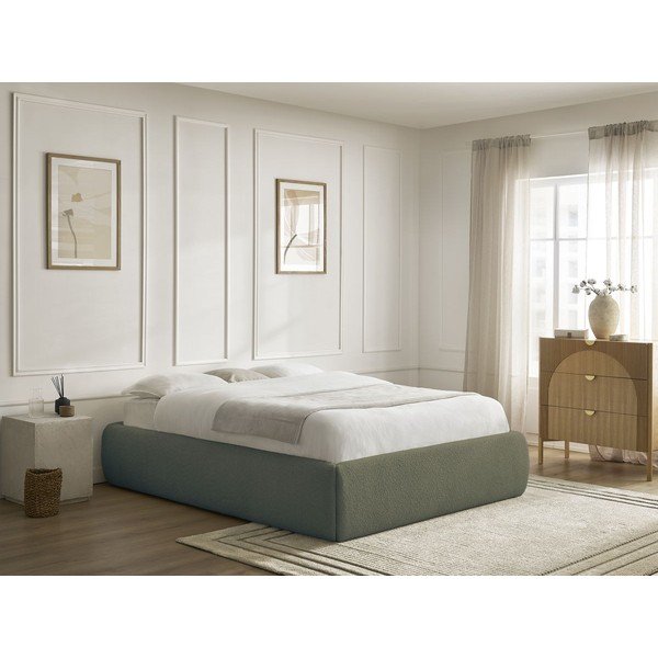 Pat matrimonial verde închis tapițat cu spațiu de depozitare/fără tăblie cu somieră 160x200 cm Inera – Bobochic Paris-image-1