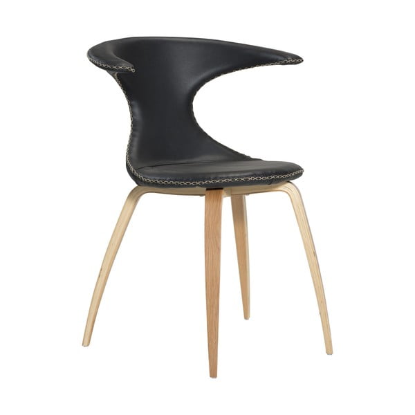 Scaun din piele cu picioare din lemn uşor DAN–FORM Denmark Flair, negru