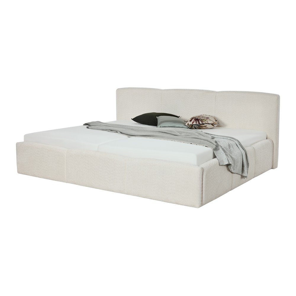 Pat matrimonial fildeș tapițat cu spațiu de depozitare cu somieră 200x240 cm Merida – Meise Möbel