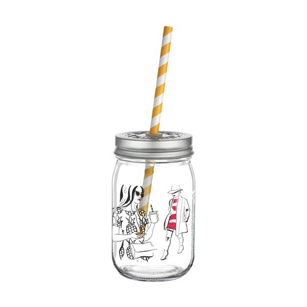Pahar din sticlă cu pai și capac Ritzenhoff Andrea Arnhold, 450 ml-image-1