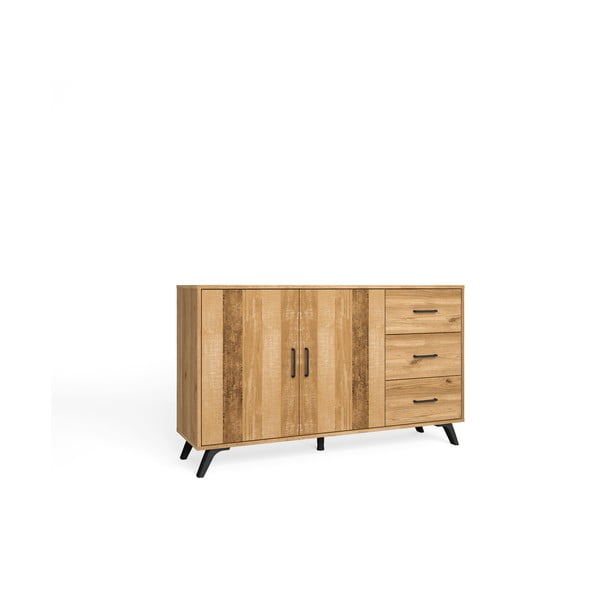 Comodă roșu/ joasă cu aspect de lemn de stejar 136x81 cm Nordic – Marckeric-image-2