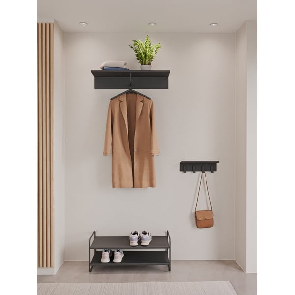 Cuier de perete negru cu raft din oțel 21,5 cm A-Coat – Zone-image-1