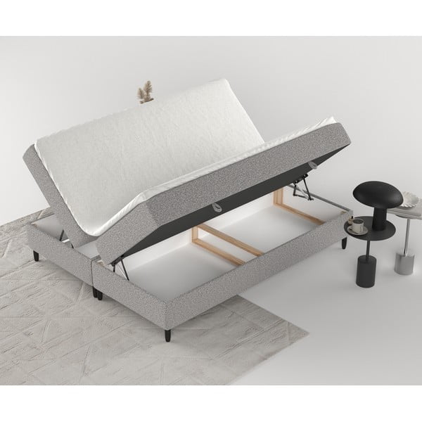 Pat boxspring gri cu spațiu de depozitare 200x200 cm Malte – Maison de Rêve-image-2