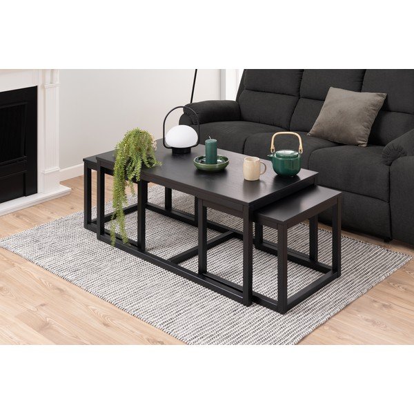 Măsuțe de cafea negre 3 buc. cu blat cu aspect de lemn de stejar 60x120 cm Cornus – Actona-image-1