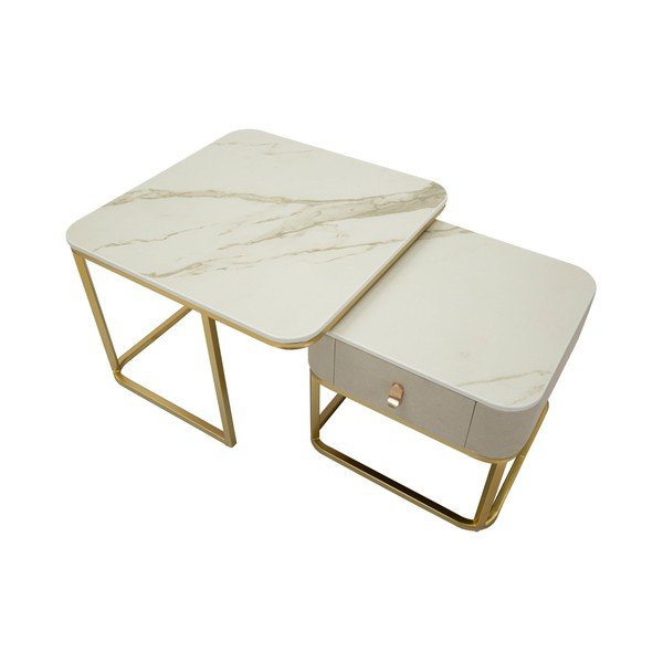 Măsuțe de cafea crem-aurii 2 buc. cu aspect de marmură 50x70 cm Beauty – Mauro Ferretti-image-4