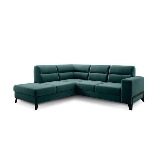 Colțar verde extensibil/cu spațiu de depozitare cu tapițerie din catifea (cu colț pe partea stângă/în formă de ”L”) Cassara – ELTAP