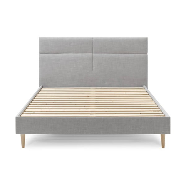 Pat matrimonial 180x200 cm gri deschis tapițat cu somieră Elyna – Bobochic Paris-image-1