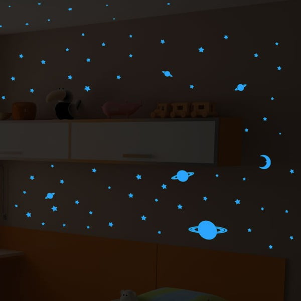 Set 150 autocolante fosforescente de perete pentru camera copiilor Ambiance Universe