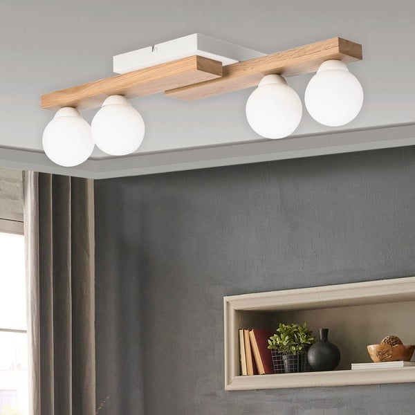 Plafonieră albă/în culoare naturală cu abajur din sticlă ø 12 cm Cortina – LAMKUR-image-1