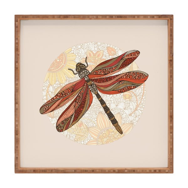 Tavă decorativă din lemn Dragonfly, 40 x 40 cm