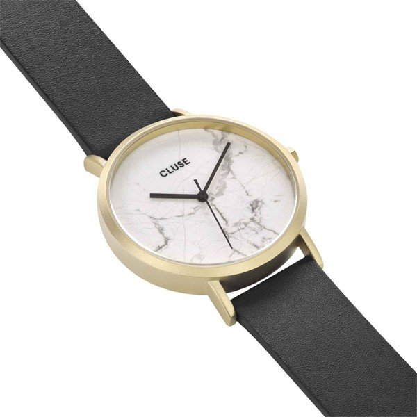 Ceas damă, curea din piele Cluse La Roche Star, negru- alb-image-1