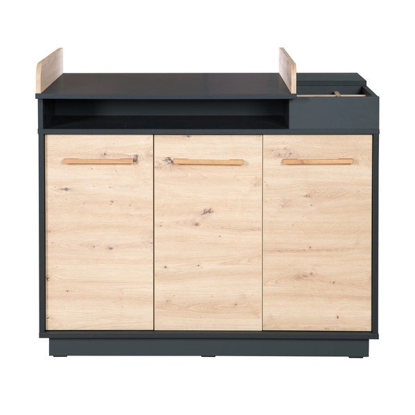 Comodă de copii gri antracit/în culoare naturală joasă cu aspect de lemn de stejar cu masă de schimbat 118x103 cm Lenn – Roba-image-2