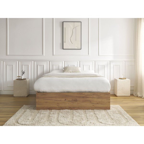 Pat matrimonial maro din  placă aglomerată de lemn cu aspect de lemn de mesteacăn cu spațiu de depozitare/fără tăblie cu somieră 140x190 cm Mara – Bobochic Paris-image-4