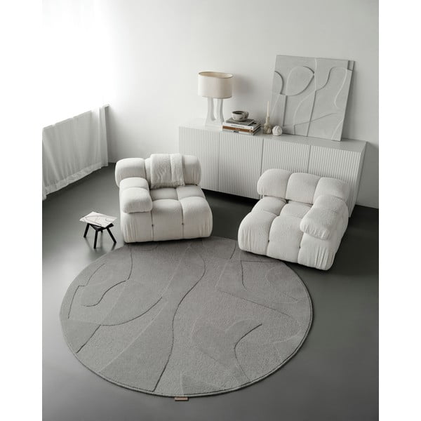 Covor gri rotund din lână ø 200 cm Morphic Botanica – Agnella-image-2