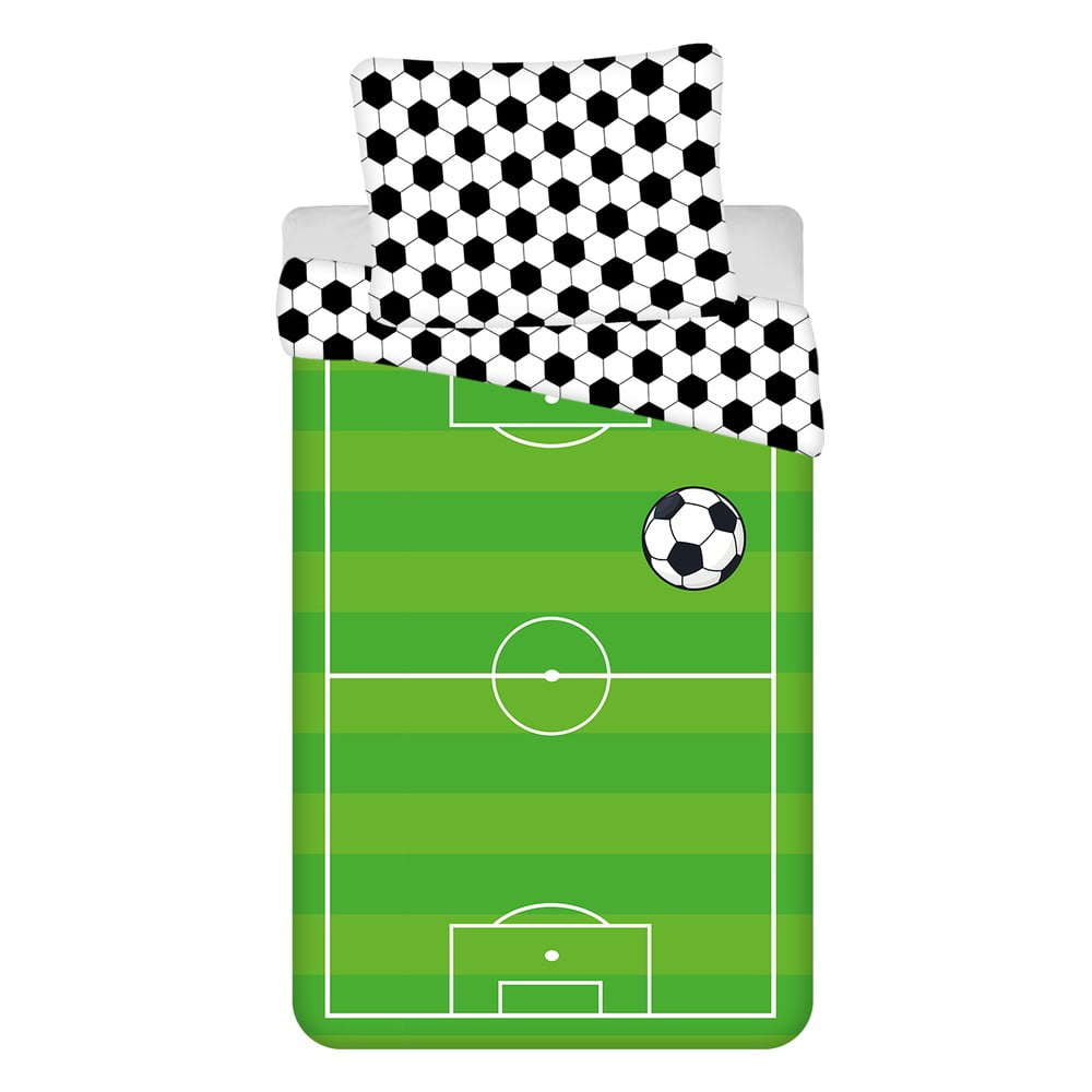 Lenjerie de pat pentru copii verde din bumbac pentru pat de o persoană 140x200 cm Football – Jerry Fabrics