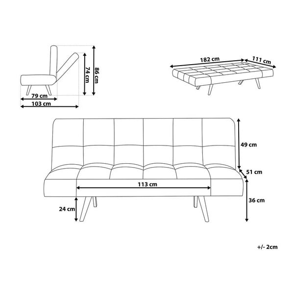 Canapea extensibilă Monobeli Nancy, gri deschis-image-2