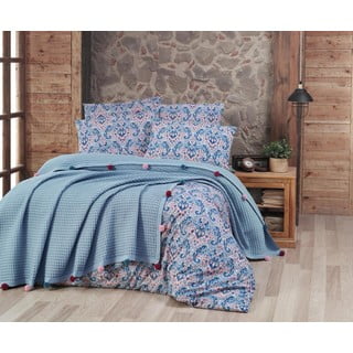 Cuvertură albastru-deschis din bumbac pentru pat de o persoană 160x240 cm – Mila Home