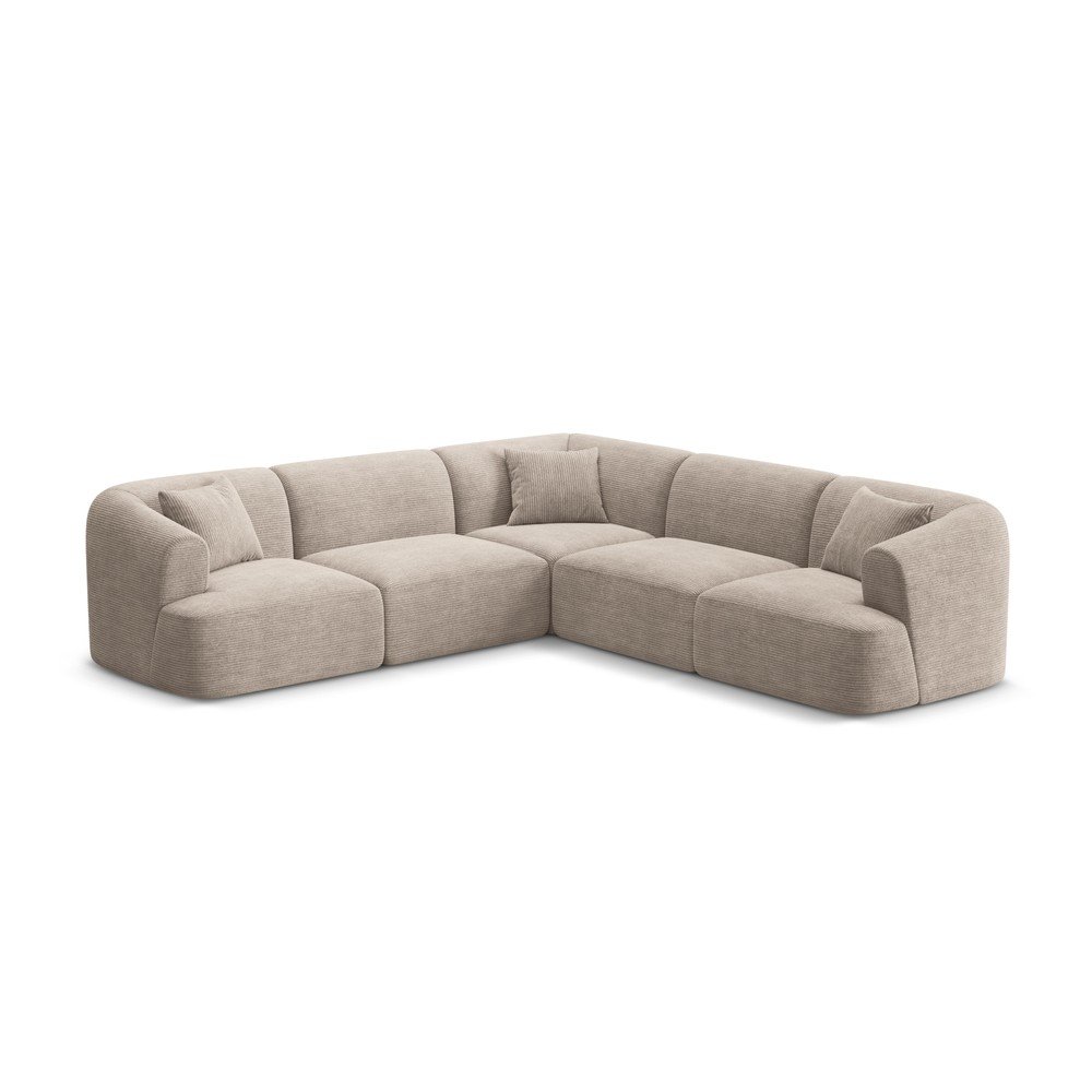Colțar maro deschis cu tapițerie din catifea reiată Campi – Cosmopolitan Design
