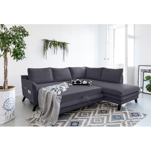 Colțar extensibil cu șezlong pe partea dreaptă Miuform Charming Charlie L, gri antracit-image-3