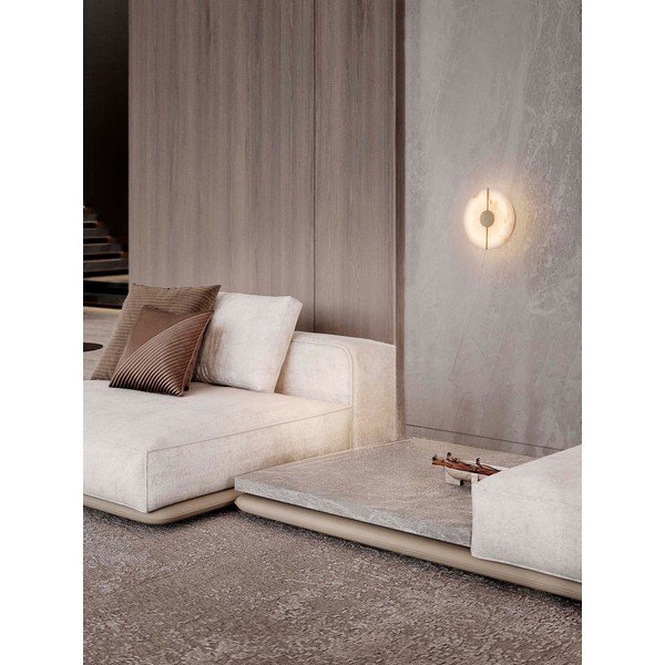 Aplică de perete crem/alămie LED cu aspect de piatră Aider – Nova Luce-image-1