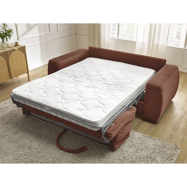 Canapea portocalie pentru dormitul zilnic/extensibilă cu tapițerie din catifea reiată  220 cm Hugo – Bobochic Paris-image-1
