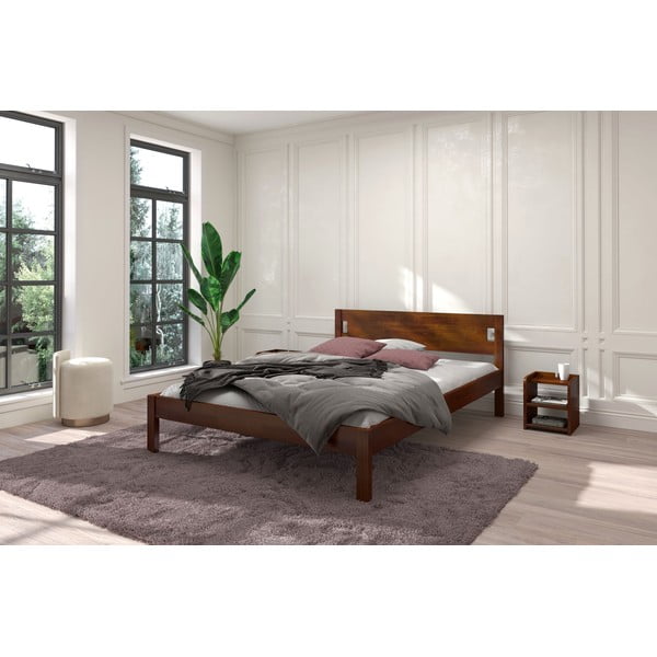 Pat 90x200 cm maro închis din lemn masiv de pin Laxbaken – Skandica-image-1