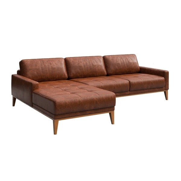 Colțar din piele cu șezlong pe partea stângă MESONICA Musso Tufted, maro coniac-image-2