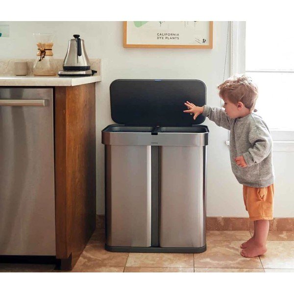Coș de gunoi cu senzor din oțel inoxidabil de 58 l pentru deșeuri sortate Dual - simplehuman-image-1