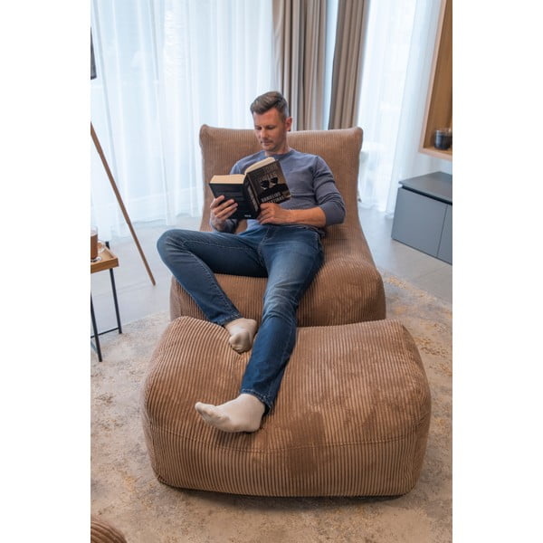 Fotoliu bean bag crem cu tapițerie din țesătură bouclé Plus 100 Lounge – SLOWDOWN-image-1