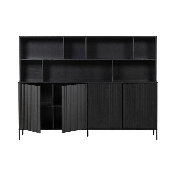 Bibliotecă neagră din lemn de pin 200x150x44 cm Gravure – WOOOD-image-4