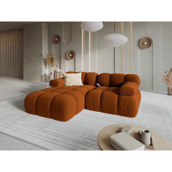 Colțar modular teracotă cu tapițerie din catifea (cu colț pe partea stângă/cu șezlong) – Micadoni -image-1