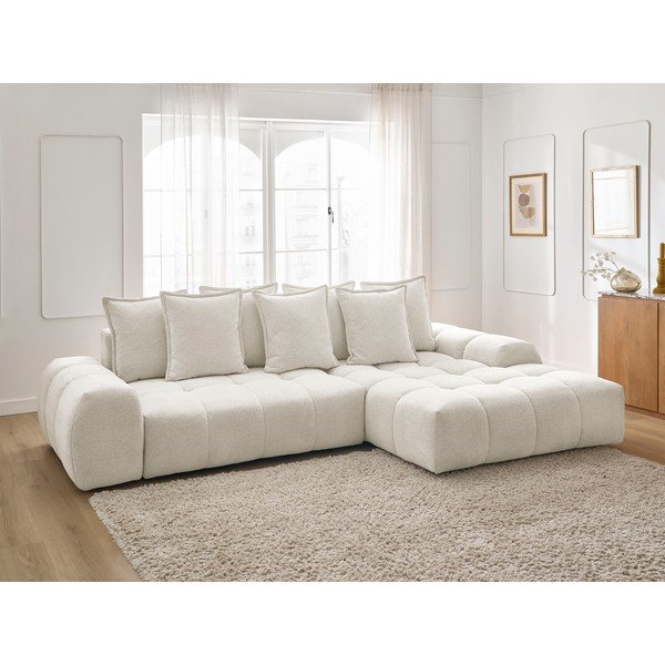 Colțar alb extensibil/cu spațiu de depozitare cu tapițerie din chenille (cu colț pe partea dreaptă/cu șezlong) Everest – Bobochic Paris-image-1