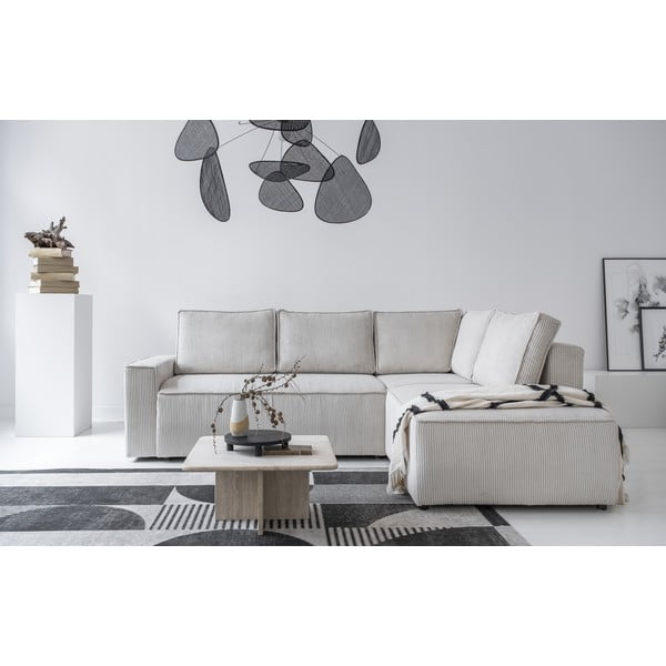 Colțar alb extensibil cu tapițerie din catifea reiată  (cu colț pe partea dreaptă) Brave Dave – Miuform-image-1