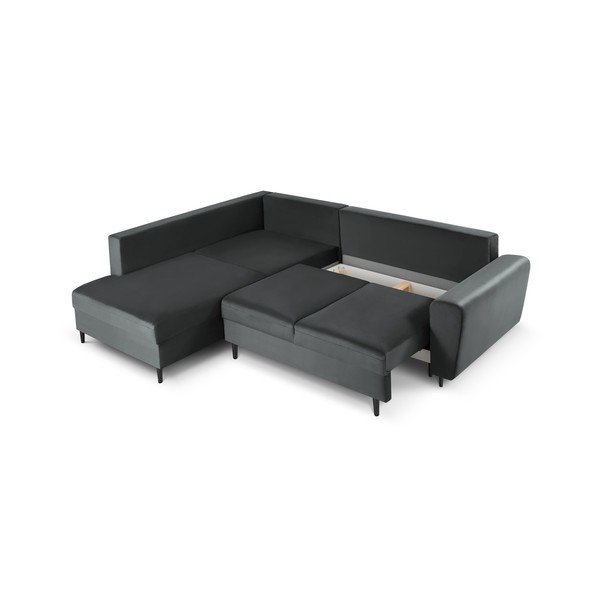 Colțar gri închis extensibil, cu spațiu de depozitare cu tapițerie din catifea (cu colț pe partea stângă, în formă de ”L”) Kyoto – Cosmopolitan Design-image-3