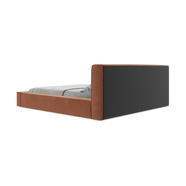 Pat dublu tapițat în nuanța teracotă cu spațiu de depozitare cu grilă de 140x200 cm Noho - Makamii-image-2