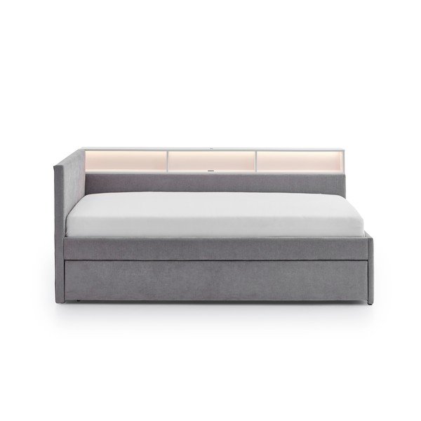 Pat pentru copii  gri pe colț cu spațiu de depozitare fără somieră 90x200 cm Uno – Meise Möbel