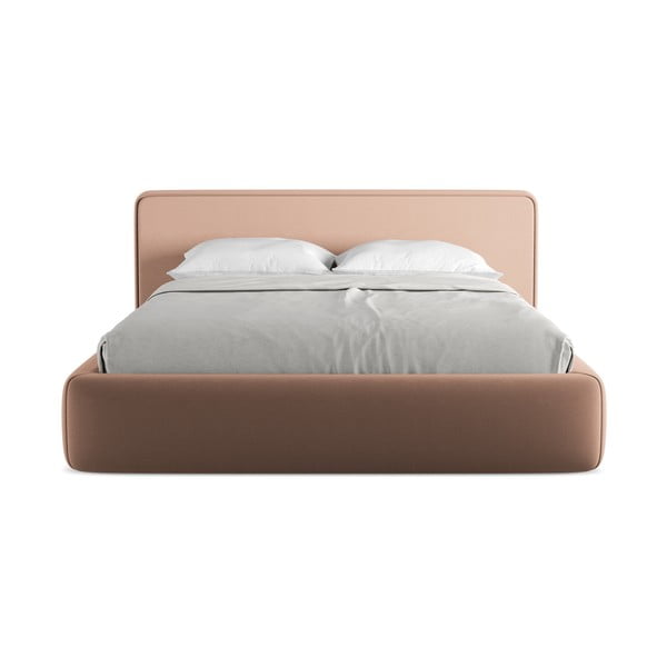Pat matrimonial roz deschis tapițat cu spațiu de depozitare cu somieră 160x200 cm Kiana – Makamii-image-4