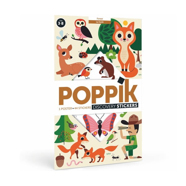 Poster educațional cu stickere Poppik „Animale de pădure”