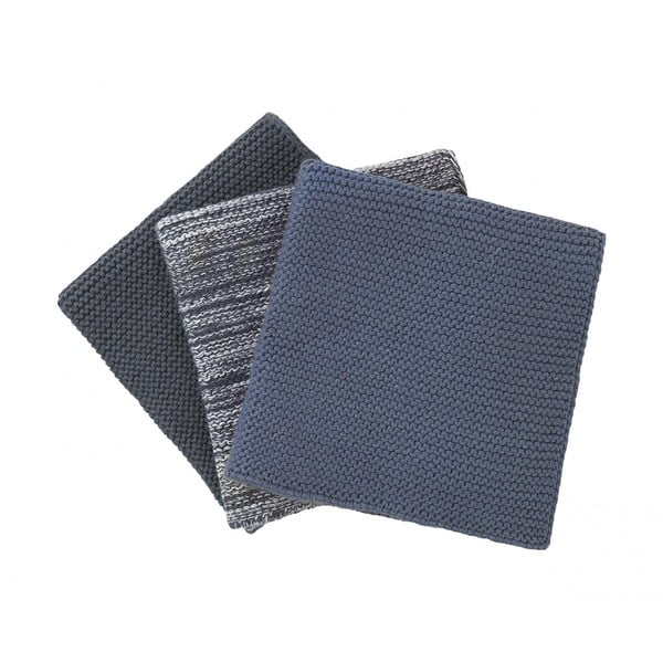 Set 3 prosoape tricotate de bucătărie Blomus, 25 x 25 cm, albastru