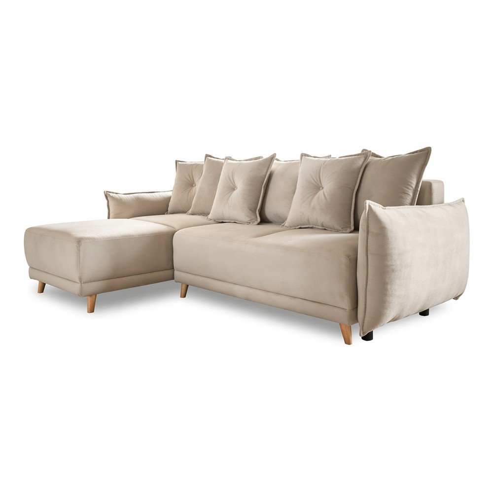 Colțar bej extensibil cu tapițerie din catifea reiată (colț variabil) Lazy Lukka – Miuform