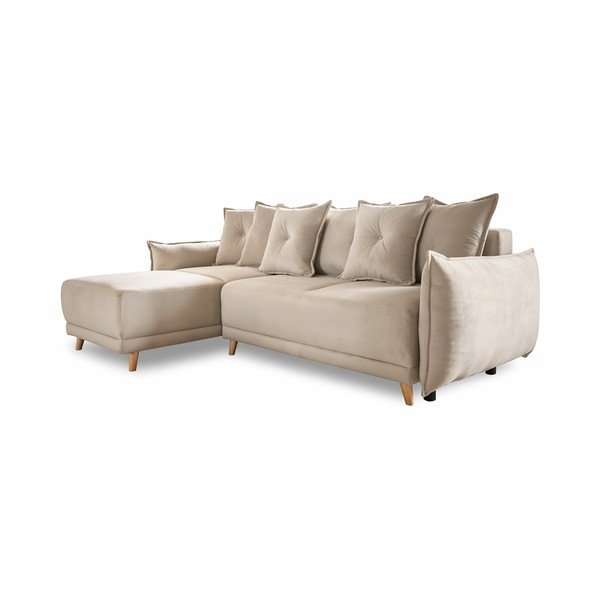 Colțar bej extensibil cu tapițerie din catifea reiată  (colț variabil) Lazy Lukka – Miuform