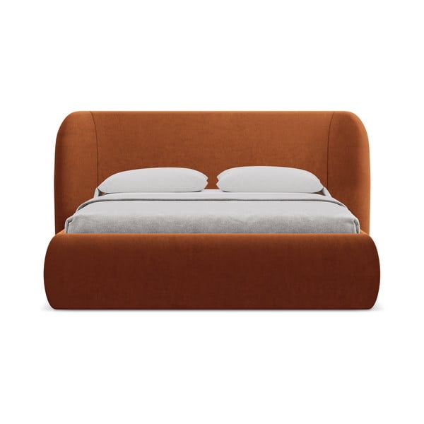 Pat matrimonial teracotă tapițat cu spațiu de depozitare cu somieră 180x200 cm Hauke – Makamii-image-3