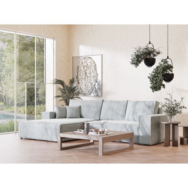 Colțar gri deschis extensibil/cu spațiu de depozitare cu tapițerie din chenille (cu colț pe partea stângă/cu șezlong) Maze – Maison de Rêve-image-1