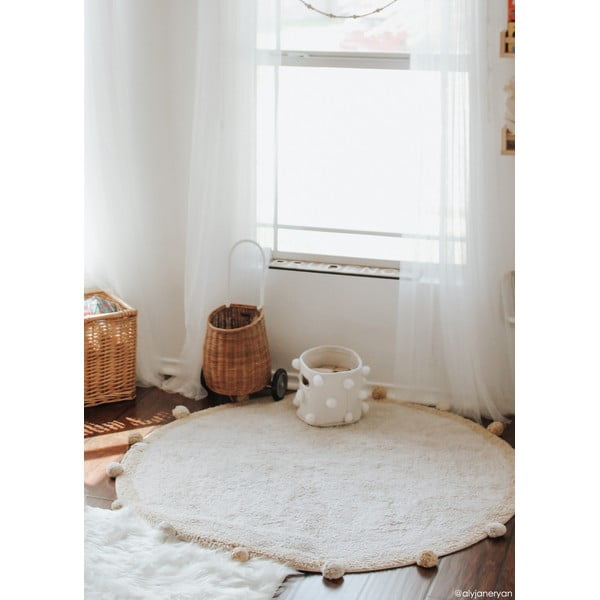 Covor pentru copii bej lavabil/țesut manual din bumbac ø120 cm Bubbly Honey – Lorena Canals-image-1