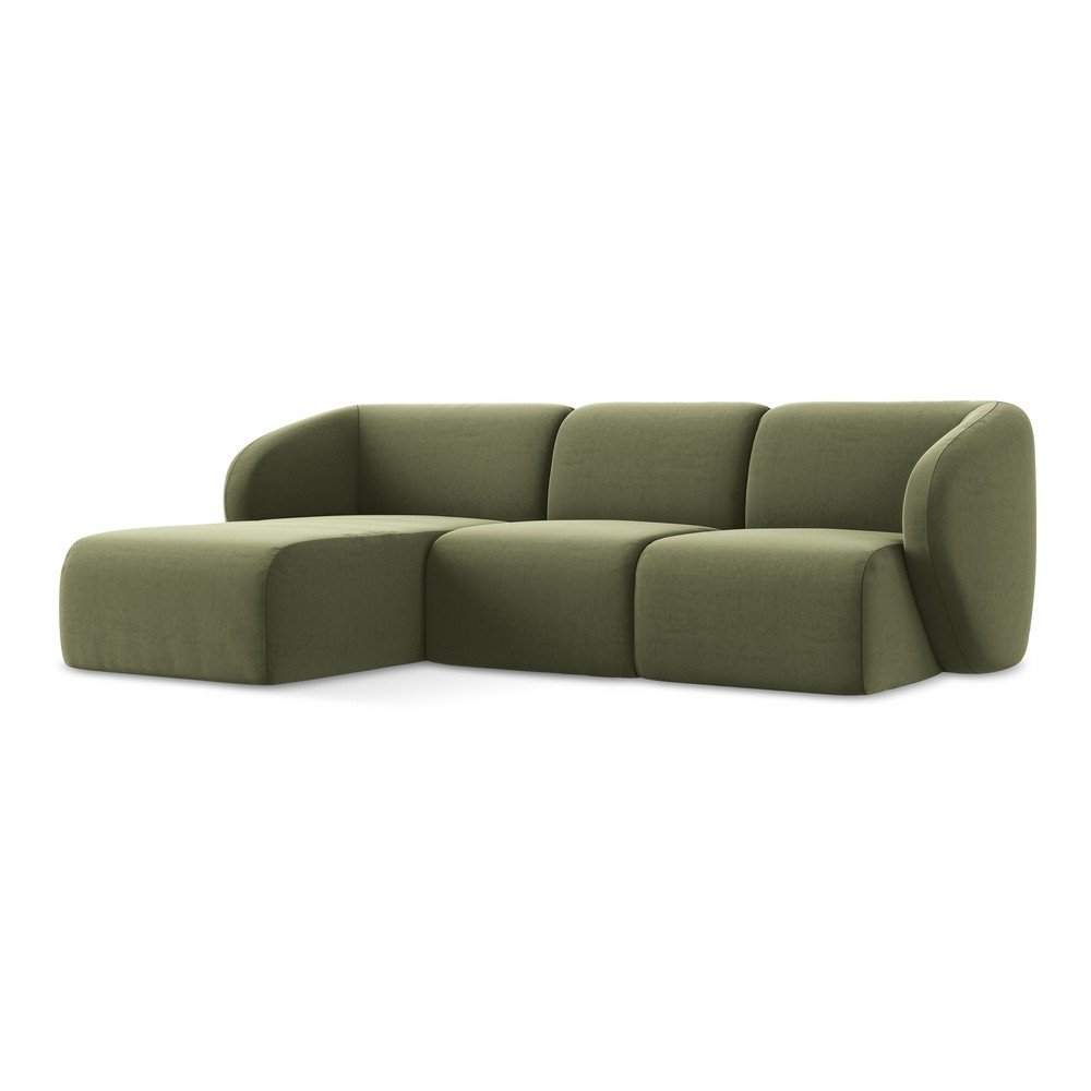 Colțar verde cu tapițerie din catifea (cu colț pe partea stângă/cu șezlong) Lani – Makamii