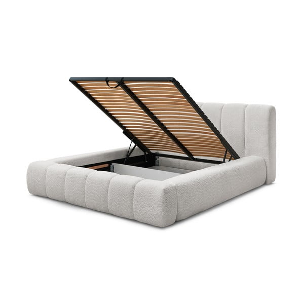 Pat matrimonial gri deschis tapițat cu spațiu de depozitare cu somieră 180x200 cm Denali – Bobochic Paris-image-4