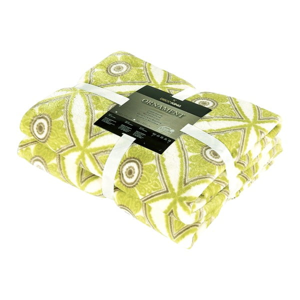 Pătură din microfibră DecoKing Acantus, 150 x 180 cm, verde-galben