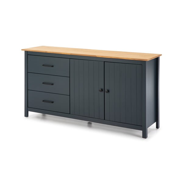 Comodă albastru-închis joasă din lemn de pin 150x80 cm Miranda – Marckeric-image-4