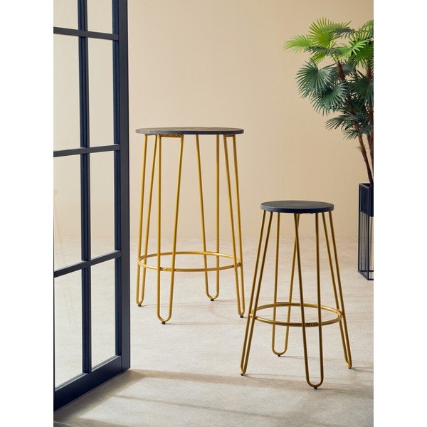 Scaun de bar auriu/în culoare naturală din lemn de ulm (înălțime șezut 75 cm) District – Premier Housewares-image-1